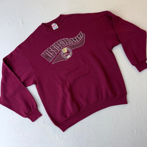 Vintage Hanes Mississippi State Bulldogs Sweatshirt XL Maroon Crewneck - Picture 7 of 11